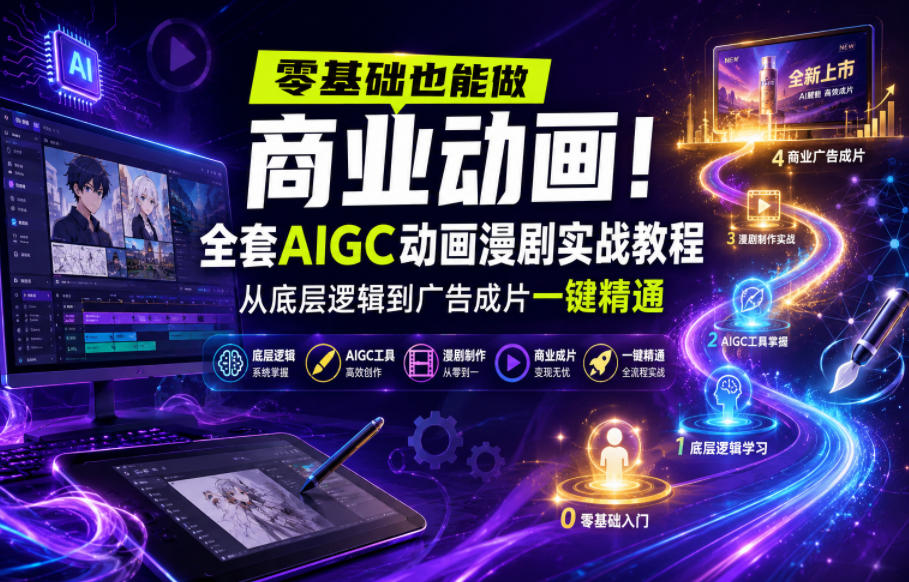 零基础也能做商业动画！全套AIGC动画漫剧实战教程，从底层逻辑到广告成片一键精通-玩备项目资源网