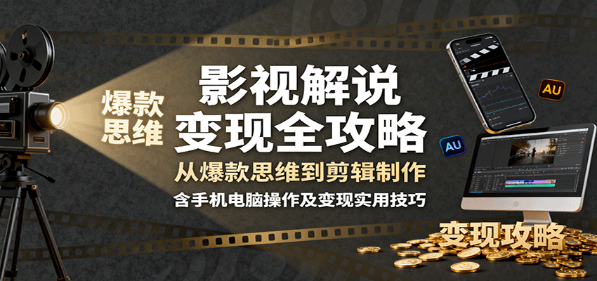 影视解说变现全攻略：从爆款思维到剪辑制作，含手机电脑操作及变现实用技巧-玩备项目资源网