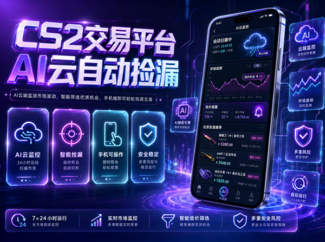 CS2交易平台AI云自动捡漏,多年稳定运行,无需手机,支持任何形式验证,日入300+【揭秘】-玩备项目资源网