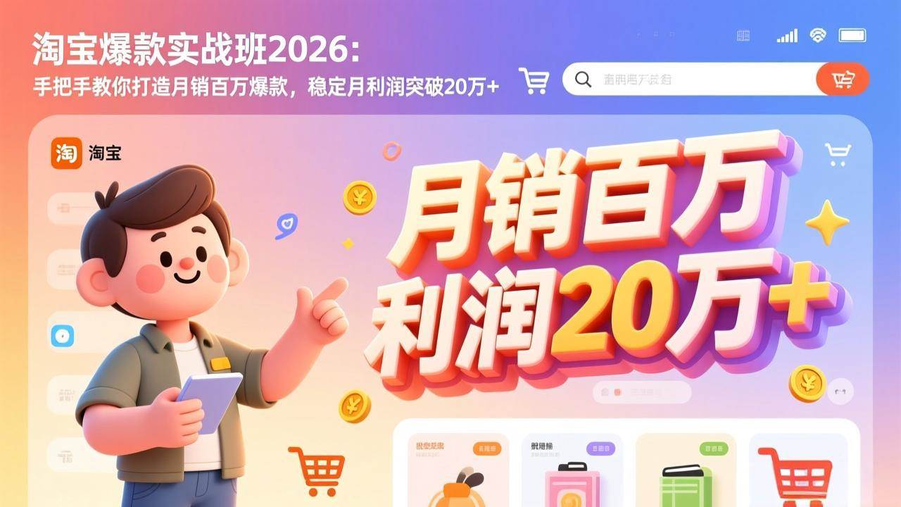 （17209期）淘宝爆款实战班2026：手把手教你打造月销百万爆款，稳定月利润突破20万+-玩备项目资源网