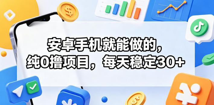 安卓手机就能做的，纯0撸项目，每天稳定30+-玩备项目资源网