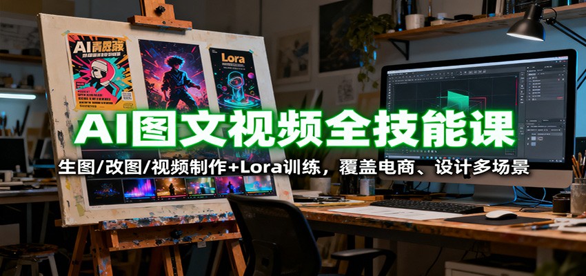 AI图文视频全技能课：生图/改图/视频制作+Lora训练，覆盖电商 、设计多场景-玩备项目资源网