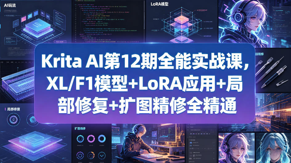 Krita AI第12期全能实战课，XL/F1模型+LoRA应用+局部修复+扩图精修全精通-玩备项目资源网