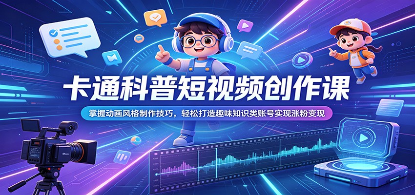 卡通科普短视频创作课:掌握动画风格制作技巧,轻松打造趣味知识类账号实现涨粉变现-玩备项目资源网