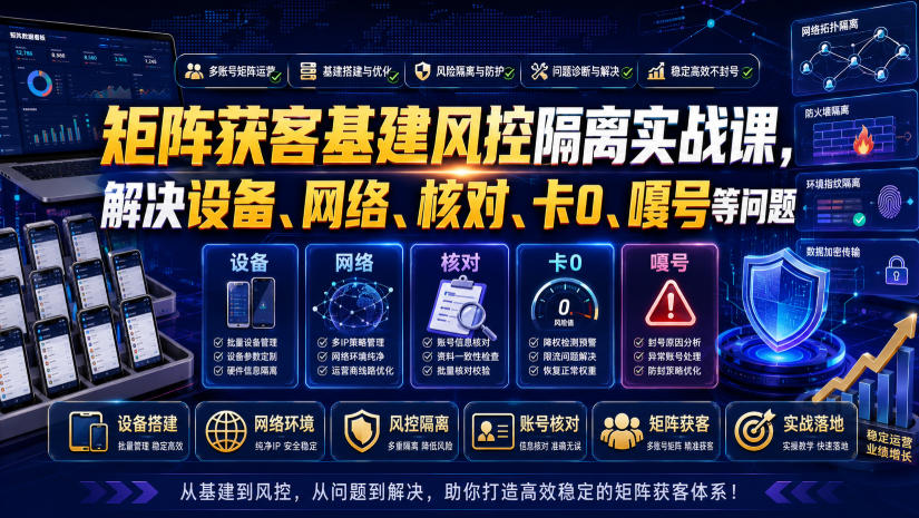 矩阵获客基建风控隔离实战课,解决设备、网络、核对、卡0、嘎号等问题-玩备项目资源网