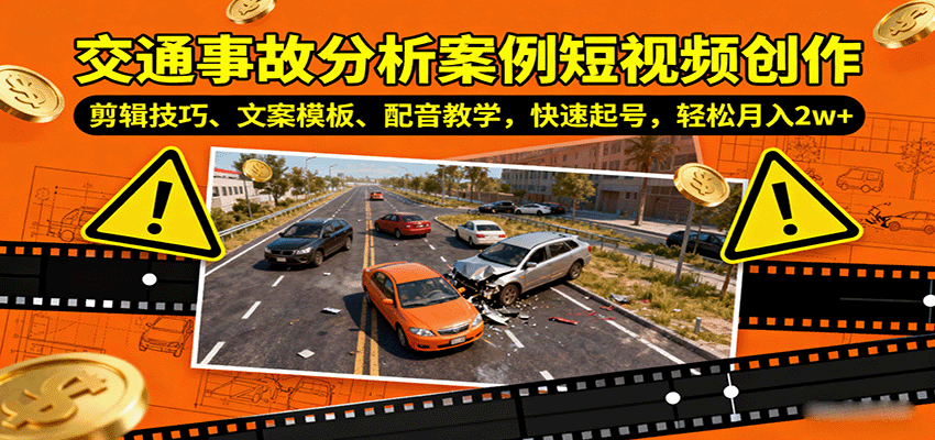 交通事故分析案例短视频创作，剪辑技巧、文案模板、配音教学，快速起号，轻松月入2w+-玩备项目资源网