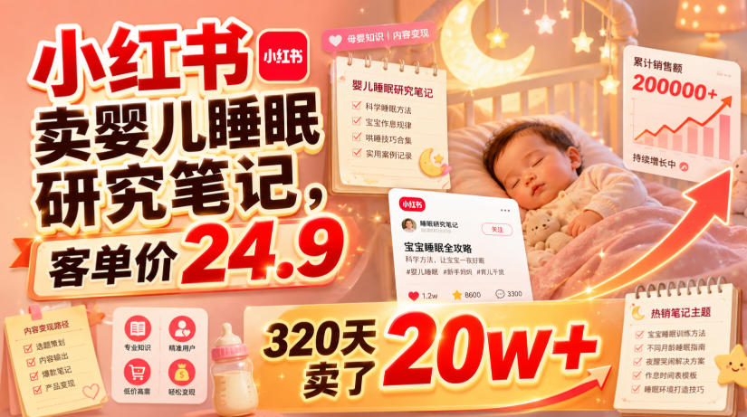 小红书卖婴儿睡眠研究笔记,客单价24.9,320天卖了20w+-玩备项目资源网