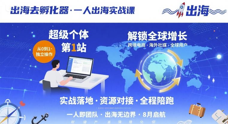 出海去孵化器，一人出海实战课，超级个体第1站，解锁全球增长-玩备项目资源网