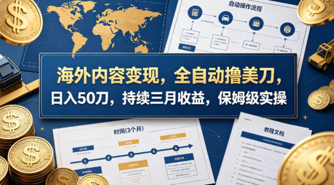 海外内容变现，全自动撸美刀，日入50刀，持续三月收益，保姆级实操【揭秘】-玩备项目资源网