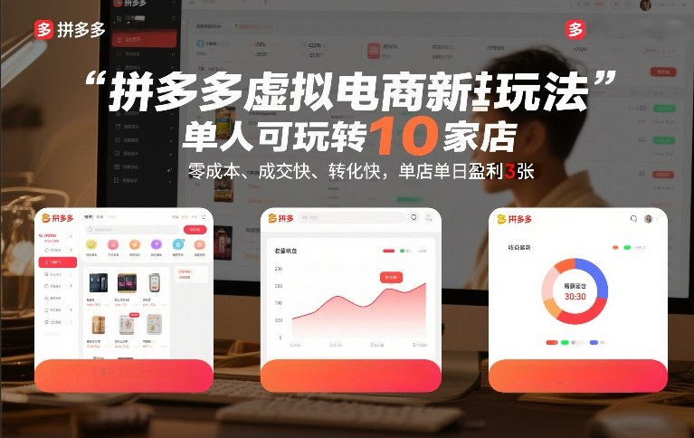 拼多多虚拟电商新玩法，单人可玩转10家店，零成本、成交快、转化快，单店单日盈利3张【揭秘】-玩备项目资源网