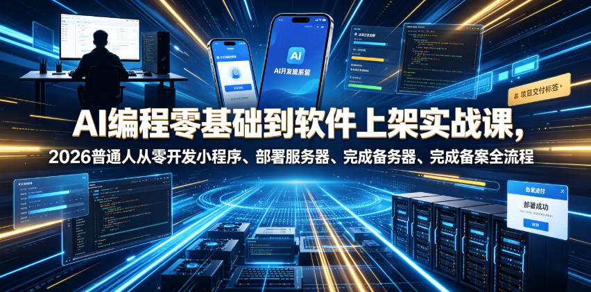 AI编程零基础到软件上架实战课，2026普通人从零开发小程序、部署服务器、完成备案全流程项目落地教程-玩备项目资源网