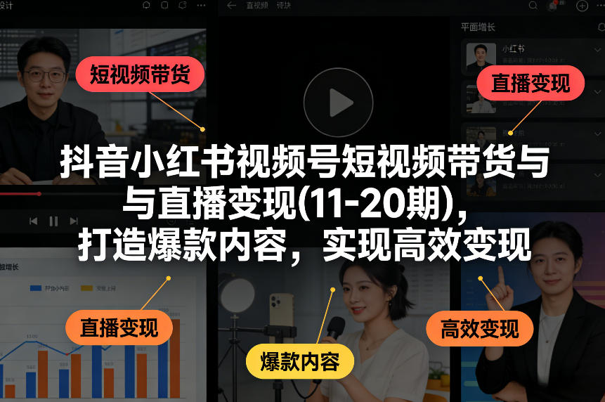 抖音小红书视频号短视频带货与直播变现(10-21期)，打造爆款内容，实现高效变现（更新05月）-玩备项目资源网