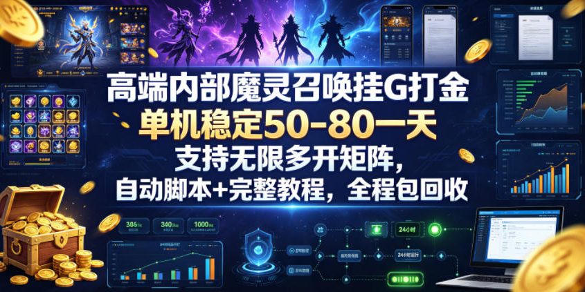 高端内部魔灵召唤挂G打金,单机稳定50-80一天,支持无限多开矩阵,自动脚本+完整教程,全程包回收【揭秘】-玩备项目资源网