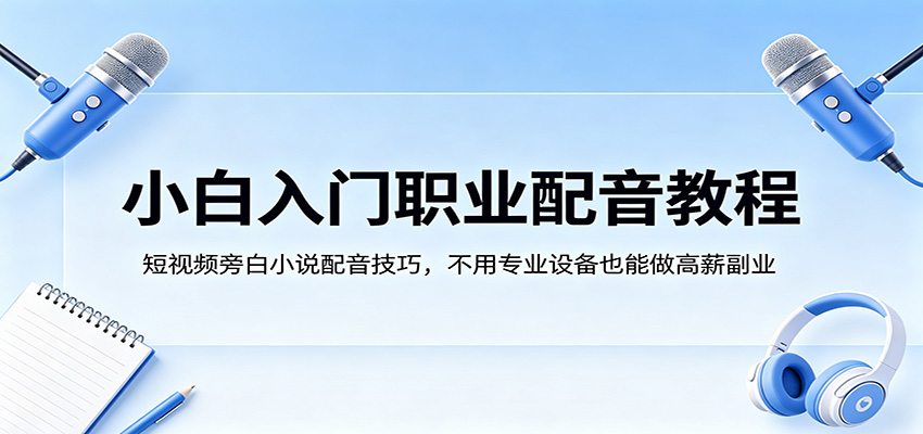 小白入门职业配音教程，短视频旁白小说配音技巧，不用专业设备也能做高薪副业-玩备项目资源网