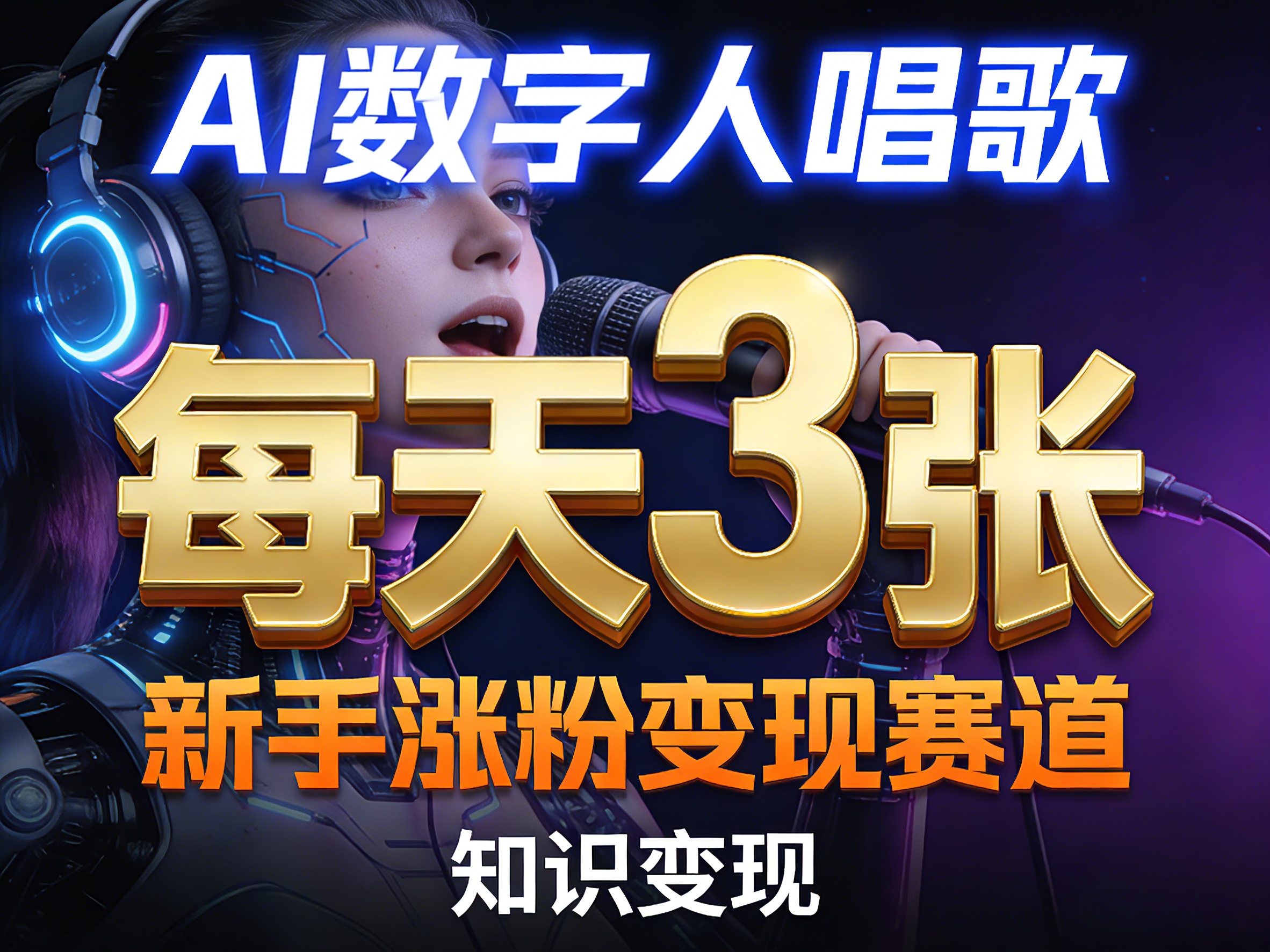 AI数字人唱歌，新手涨粉变现赛道，每天3张和知识付费，副业必备-玩备项目资源网