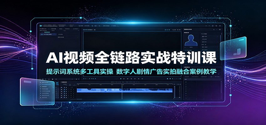 AI视频全链路实战特训课：提示词系统多工具实操，数字人剧情广告实拍融合案例教学-玩备项目资源网