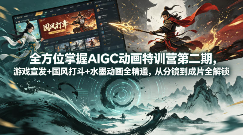 全方位掌握AIGC动画特训营第二期，游戏宣发+国风打斗+水墨动画全精通，从分镜到成片全解锁-玩备项目资源网