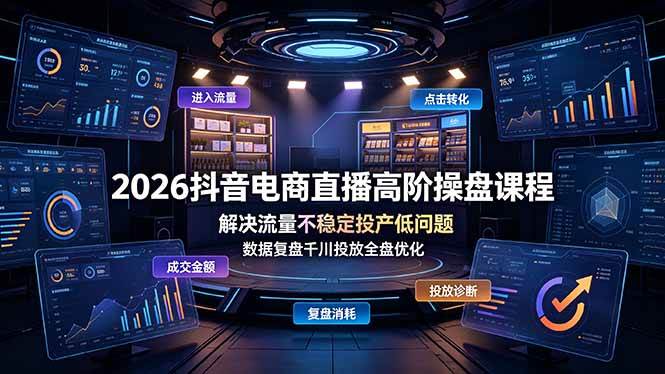 （19159期）2026抖音电商直播高阶操盘课程，解决流量不稳定投产低问题，数据复盘千川投放全盘优化-玩备项目资源网