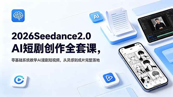 （18958期）2026Seedance2.0AI短剧创作全套课，零基础系统教学AI漫剧短视频，从灵感到成片完整落地-玩备项目资源网