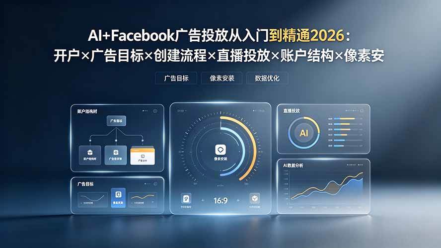 (19465期)AI+Facebook广告投放从入门到精通2026:开户×广告目标×创建流程×直播投放×账户结构×像素安装×AI赋能-玩备项目资源网