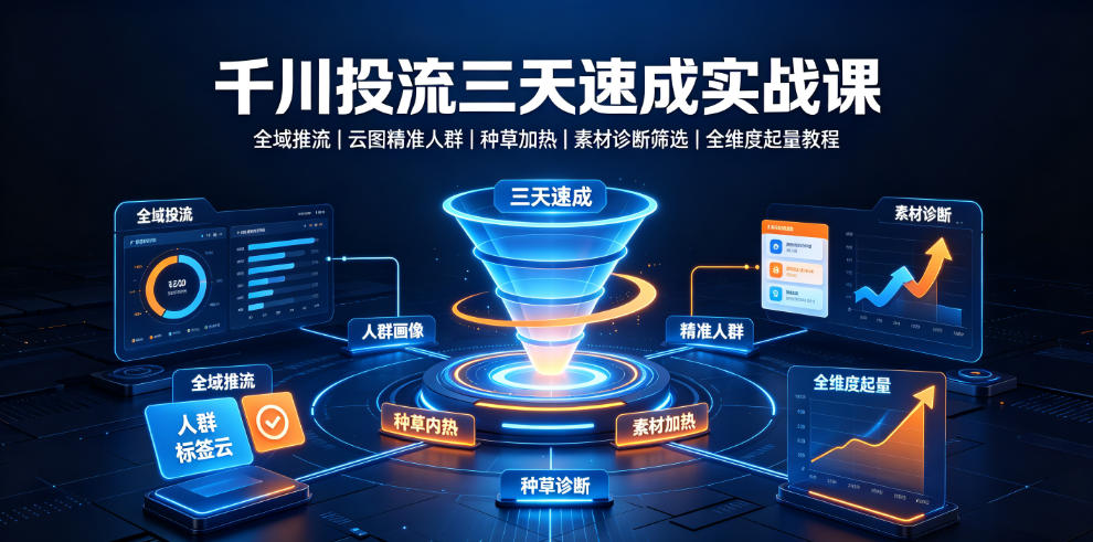 千川投流三天速成实战课|全域推流、云图精准人群、种草加热、素材诊断筛选全维度起量教程-玩备项目资源网
