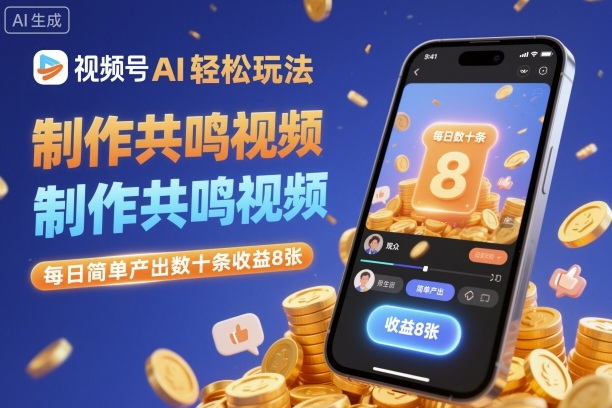视频号AI轻松玩法，制作共鸣视频，每日简单产出数十条收益8张-玩备项目资源网