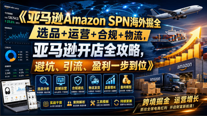 亚马逊Amazon SPN海外掘全,选品+运营+合规+物流,亚马逊开店全攻略,避坑、引流、盈利一步到位-玩备项目资源网