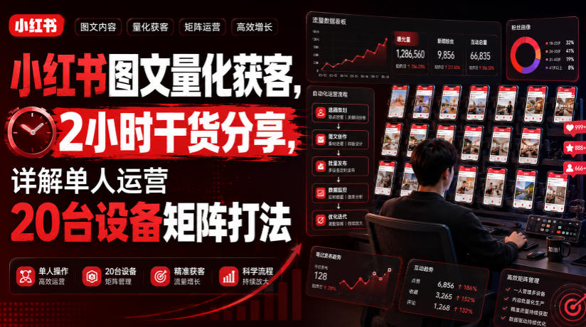 小红书图文量化获客,2小时干货分享,详解单人运营20台设备矩阵打法-玩备项目资源网
