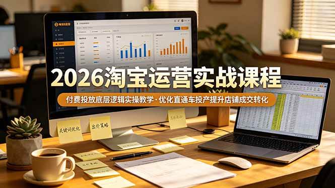 （19075期）2026 淘宝运营实战课程，付费投放底层逻辑实操教学，优化直通车投产提升店铺成交转化-玩备项目资源网