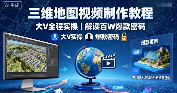 三维地图视频制作教程，大V全程实操，解读百W爆款密码-玩备项目资源网
