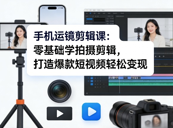 手机运镜剪辑课：零基础学拍摄剪辑，打造爆款短视频轻松变现-玩备项目资源网