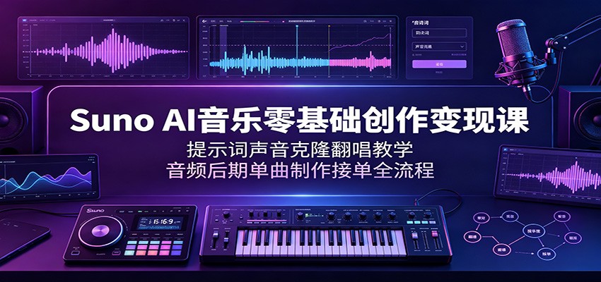 Suno AI音乐零基础创作变现课:提示词声音克隆翻唱教学,音频后期单曲制作接单全流程-玩备项目资源网
