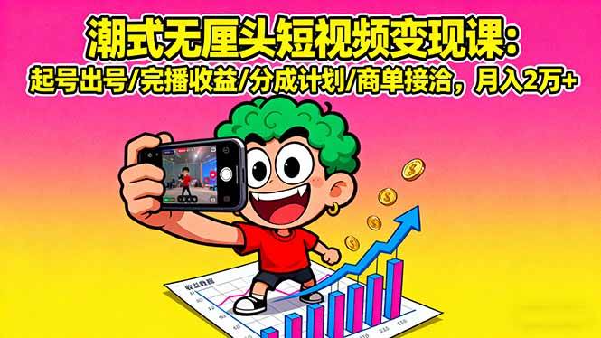 （16023期）潮式无厘头短视频变现课：起号出号/完播收益/分成计划/商单接洽，月入2万+-玩备项目资源网