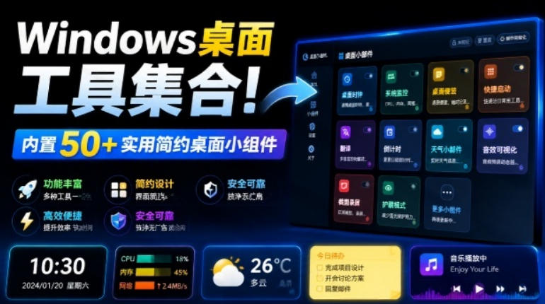 Windows桌面工具集合！内置50+实用简约桌面小组件，含截图、录屏、翻译、天气等，多秘工具箱-玩备项目资源网