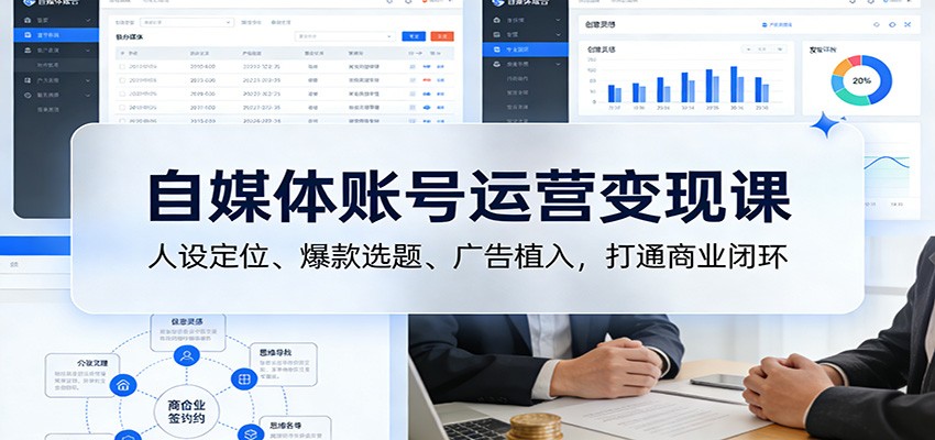 自媒体账号运营变现课:人设定位、爆款选题、广告植入,打通商业闭环-玩备项目资源网