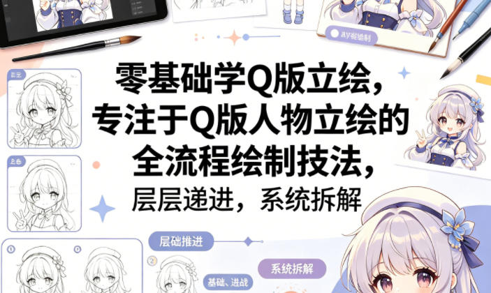 零基础学Q版立绘，专注于Q版人物立绘的全流程绘制技法，层层递进，系统拆解-玩备项目资源网