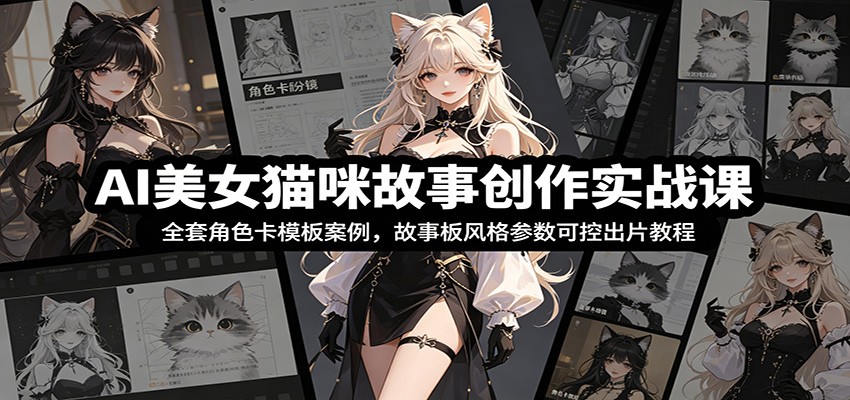 AI美女猫咪故事创作实战课：全套角色卡模板案例，故事板风格参数可控出片教程-玩备项目资源网