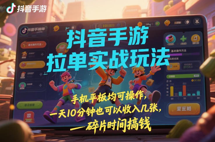 抖音手游拉单实战玩法,手机平板均可操作,一天10分钟也可以收入几张,碎片时间搞钱【揭秘】-玩备项目资源网