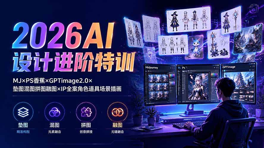 (19569期)2026AI设计进阶特训:MJ×PS香蕉×GPTimage2.0×垫图混图拼图融图×IP全案角色道具场景插画-玩备项目资源网