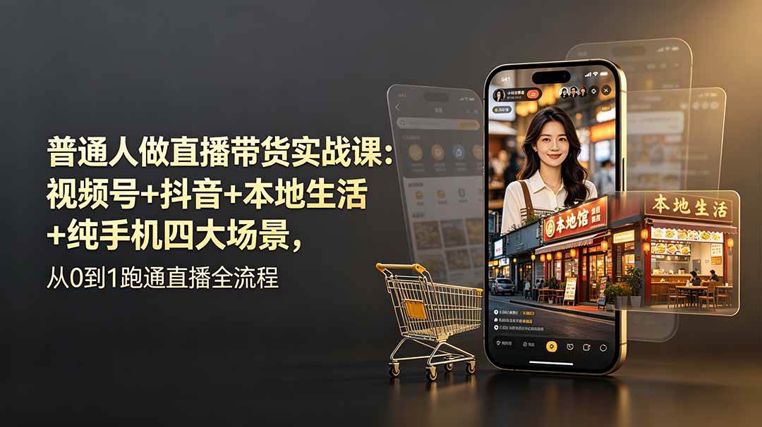（19111期）普通人做直播带货实战课：视频号+抖音+本地生活+纯手机四大场景，从0到1跑通直播全流程-玩备项目资源网