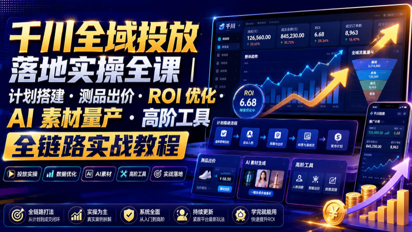 千川全域投放落地实操全课|计划搭建・测品出价・ROI优化・AI素材量产・高阶工具全链路实战教程-玩备项目资源网