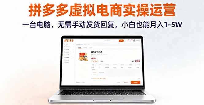 （16138期）拼多多虚拟电商实操运营，一台电脑，无需手动发货回复，小白也能月入1-5W-玩备项目资源网