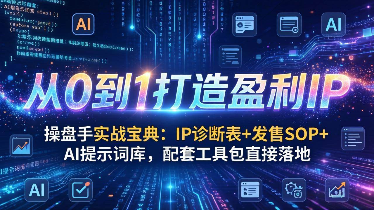 （17593期）操盘手实战宝典：IP诊断表+发售SOP+AI提示词库，配套工具包直接落地，从0到1打造盈利IP-玩备项目资源网
