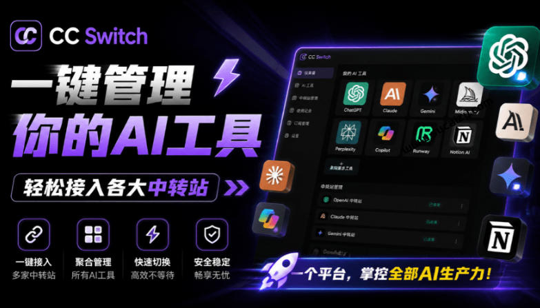 一键给Chatgpt、Codex、Claude接入地第三方中转站,CC Switch统一管理你的AI编程工具工作流-玩备项目资源网