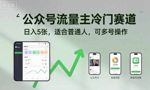 公众号流量主冷门赛道，日入5张，适合普通人，可多号操作-玩备项目资源网