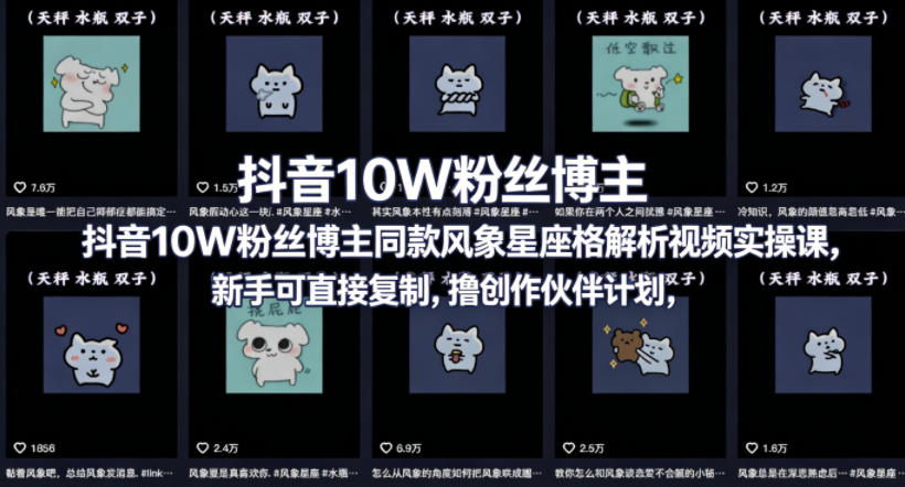 抖音10W粉丝博主同款星座性格解析视频实操课，新手可直接复制，撸创作伙伴计划，分成计划等-玩备项目资源网