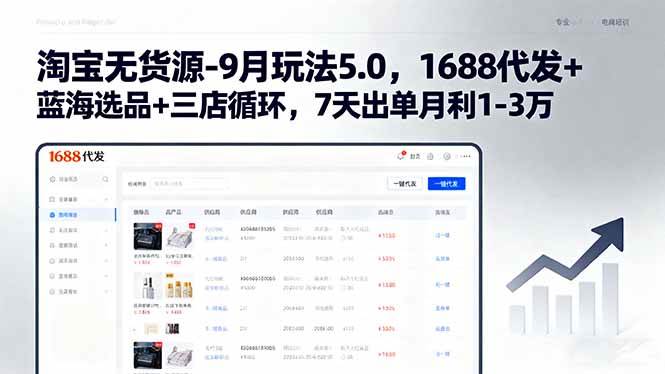 （15972期）淘宝无货源-9月玩法5.0，1688代发+蓝海选品+三店循环，7天出单月利1-3万-玩备项目资源网