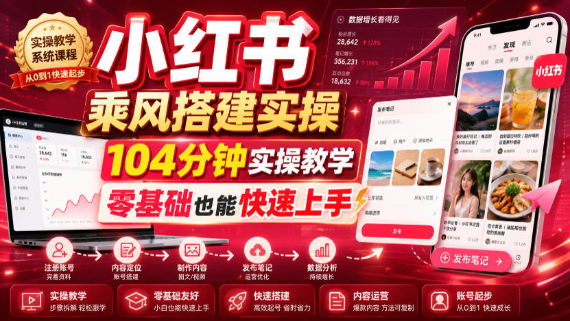 小红书乘风搭建实操，104分钟实操教学，零基础也能快速上手-玩备项目资源网