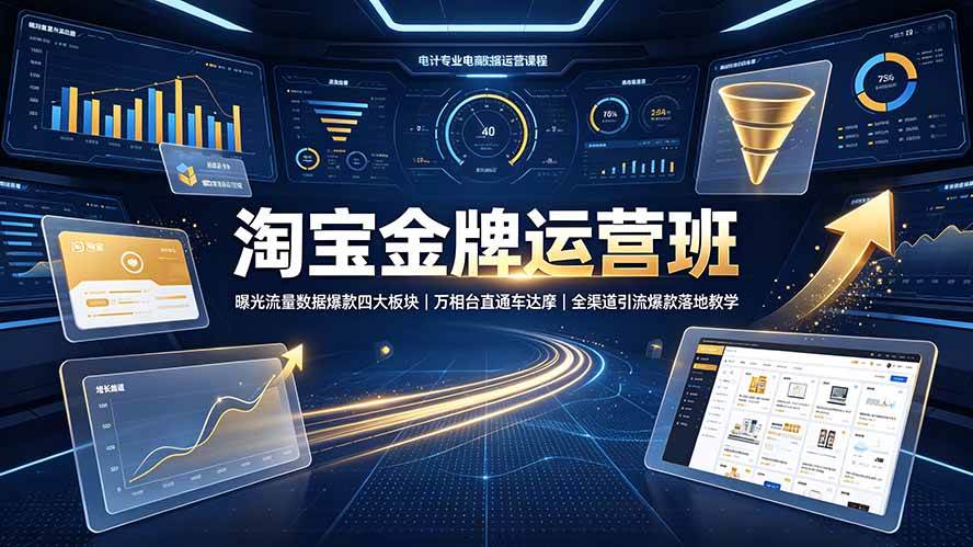 (19434期)淘宝金牌运营班-7月:曝光流量数据爆款四大板块|万相台直通车达摩|全渠道引流爆款落地教学-玩备项目资源网