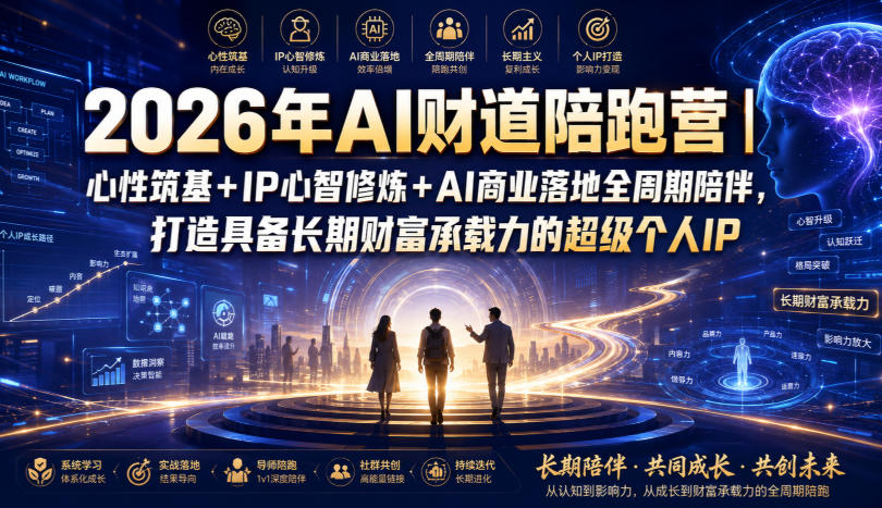 2026年AI财道陪跑营|心性筑基+IP心智修炼+AI商业落地全周期陪伴,打造具备长期财富承载力的超级个人IP-玩备项目资源网
